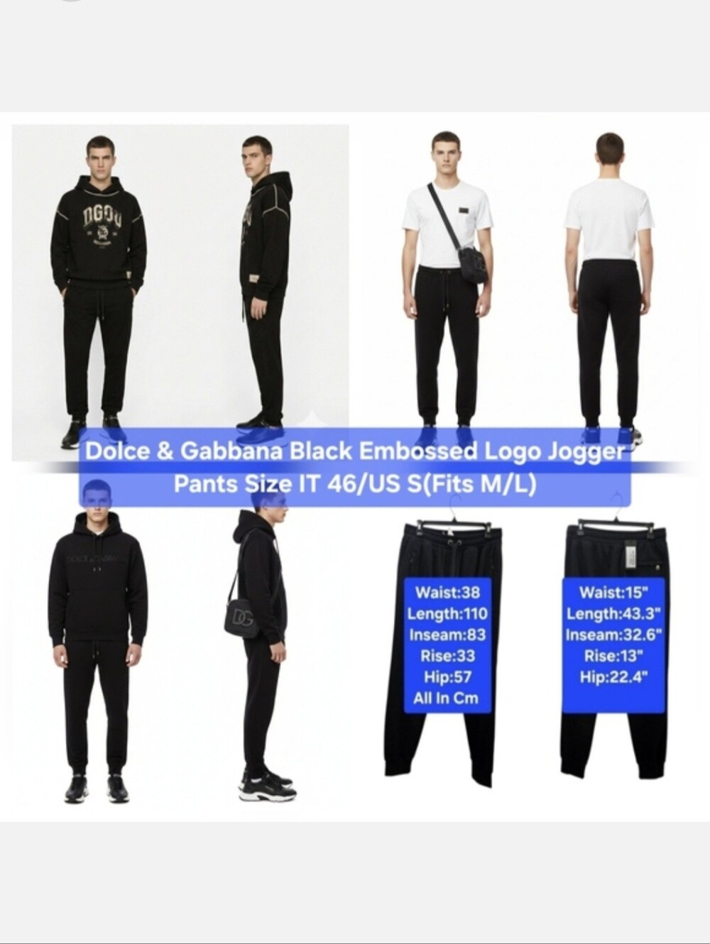 Dolce & Gabbana Black Embossed Logo Jogger Pants Size IT 46/US S(Fits M/L)
